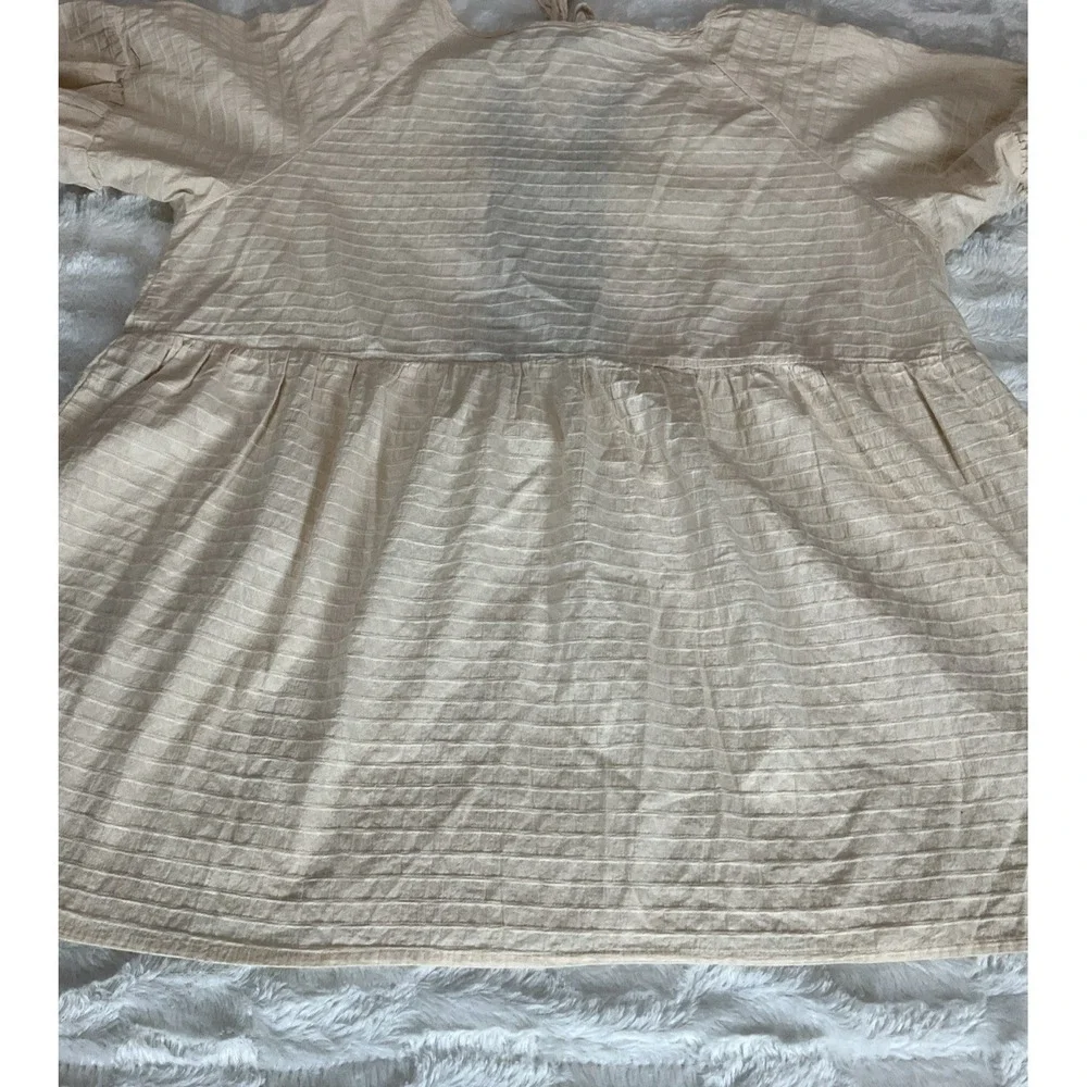 Grigio USA Women's Large Embroidered Creamy Oatmeal Boho Peasant Tunic Tassel